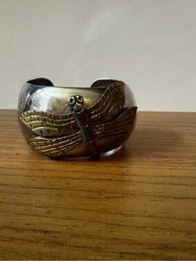 Dragonfly Cuff Bracelet in Silver and Brass